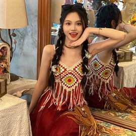 甜十八原创民族风手工钩花吊带旅行度假穿搭波西米亚复古风情背心