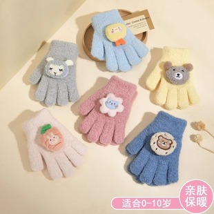 Children's gloves children's winter finger thickened warm knitted boys and girls students riding writing cold-proof gloves