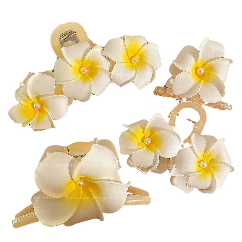 Clip de agarre de flor de plumón de perla, horquilla de flor de alta calidad femenina, horquilla, horquilla, horquilla, horquilla, horquilla, gran clip de tiburón, tocado