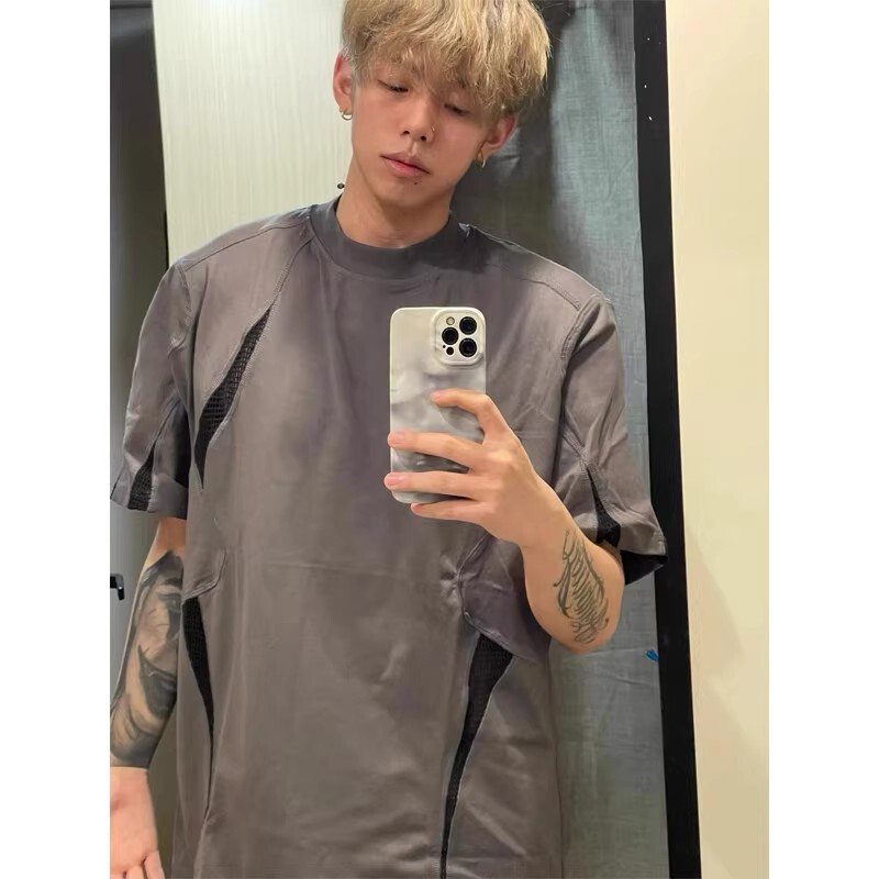 American-Style Heavyweight Short-Sleeve Men's Summer Split Design Trendy Hairstylist Brand Men's Half-Sleeve Trendy Brand Cool T-Shirt