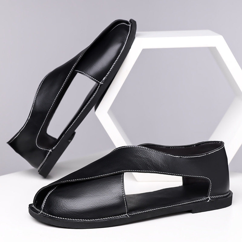 Dép sandal nam quai ngang kiểu La Mã cổ điển, thoáng khí, đế cao su — nâu, đen