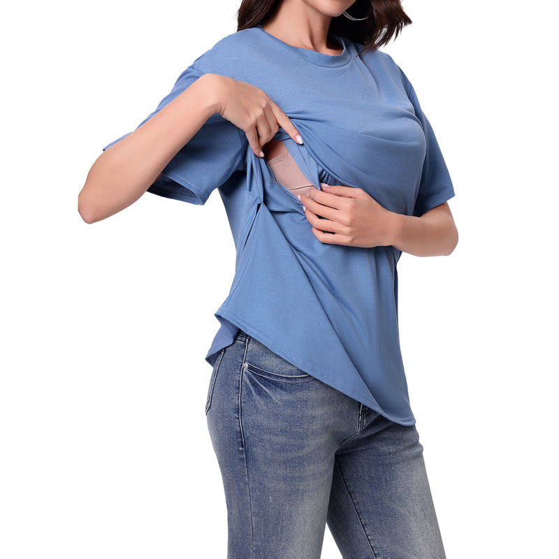 Real Shot of 2025 Amazon Maternity Women's Clothing European and American Maternity Clothing Short-Sleeved T-Shirt Multi-Purpose T-Shirt Cross-Border Export Nursing Clothing