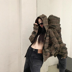 春秋季新款美式复古风迷彩连帽卫衣休闲百搭宽松显瘦拉链外套百搭