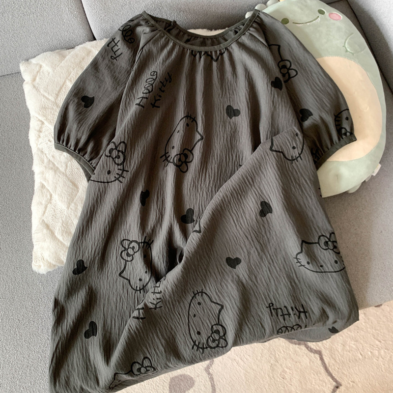 HolloKitty pijamas para mujer verano nube hilo de algodón de manga corta camisón linda niña seda de algodón ropa de hogar verano