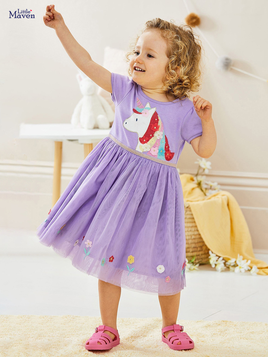 Little maven mallas europeas y estadounidenses vestido de princesa infantil de verano de manga corta lindo vestido infantil de algodón vestido infantil