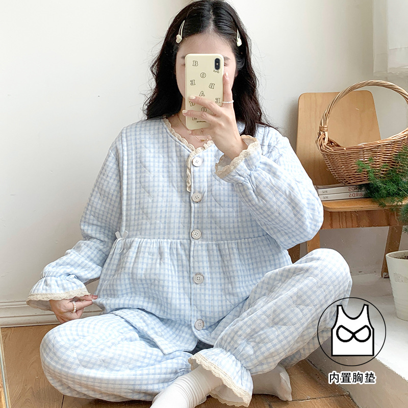 (재고) 모유 수유를위한 가을 겨울 두꺼운 임산부 잠옷