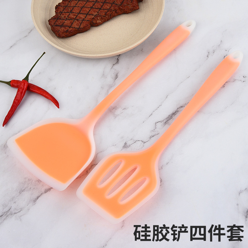 Juego de utensilios de cocina de silicona para hornear de cuatro piezas de cocina antiadherente resistente a altas temperaturas, espátula, colador, cuchara translúcido