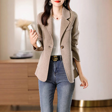 100%澳毛新款西装领短款双面呢大衣女士小西服通勤羊毛呢外套