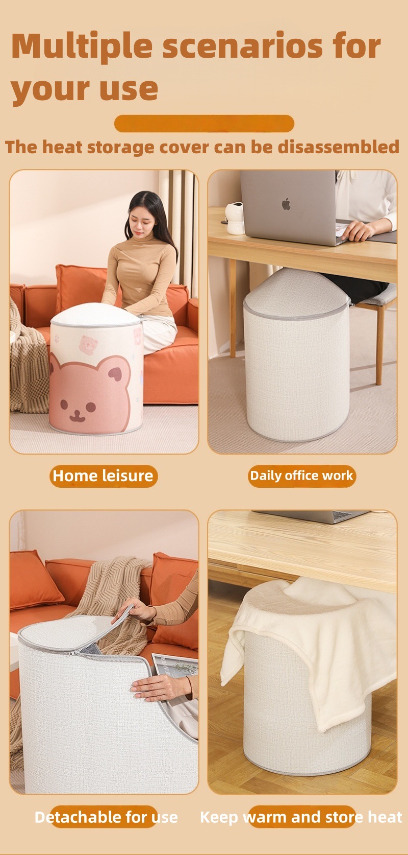 国境を越えた足温器、机の下足温器、日本規格110Vヒーター、アメリカ規格丸型脚温器、工場欧州規格