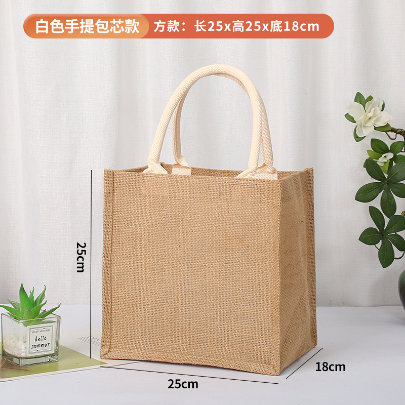 En stock bolsa de lino logotipo imprimible yute bolso de compras Muji en blanco DIY bolso de yute pintado a mano
