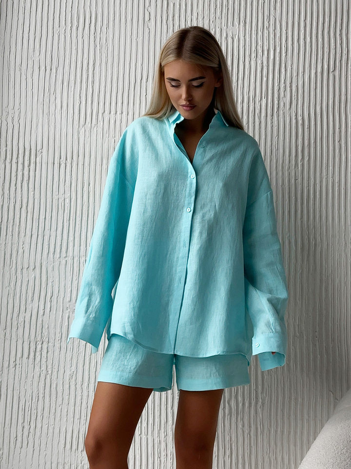 Bộ cardigan dài tay kèm quần short cotton màu trơn phong cách đơn giản — Màu cam, Màu hồng, Màu hồng nhạt, Màu trắng chi tiết 48