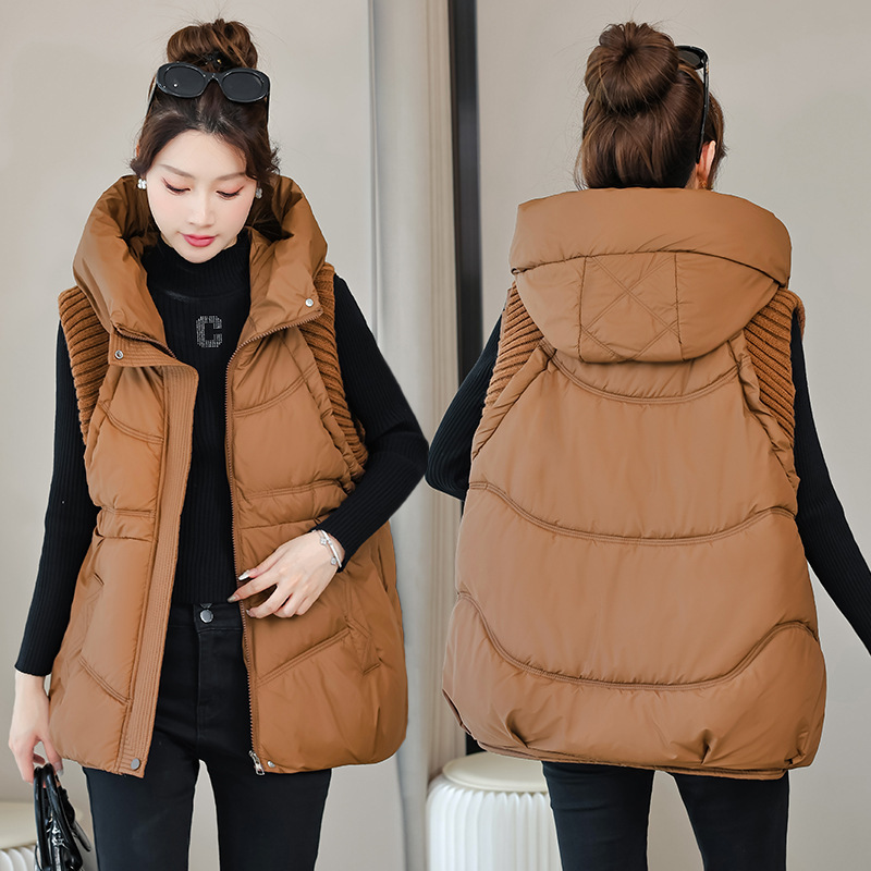 2025 otoño y invierno chaleco de algodón de plumón chaleco de mujer chaleco con capuchón chaleco de invierno de punto chaleco grueso chaleco