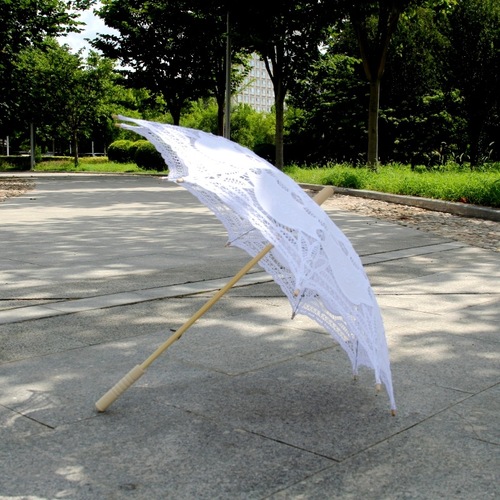 Process lace edge umbrella, machine embroidery straight pole umbrella, cotton cloth crochet hanging decoration travel wedding photography props umbrella 