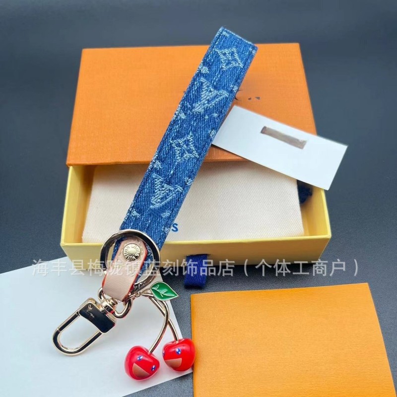 驴家新款钥匙扣潮牌樱桃汽车钥匙扣装饰品挂包包欧美酷牌牛仔布纹|undefined