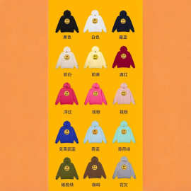 高版本DREW笑脸经典款重工15色套头连帽卫衣比伯同款抓毛连帽卫衣