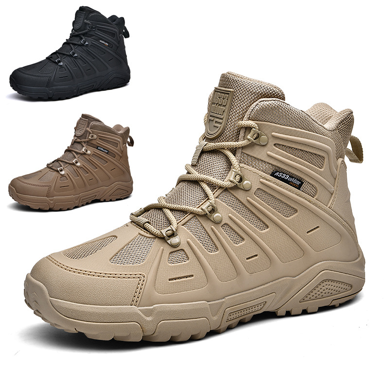 Botas de combate transfronterizas Botas de campo del desierto Botas de senderismo de ocio al aire libre Camping de montaña deportiva Botas militares de gran tamaño antideslizantes