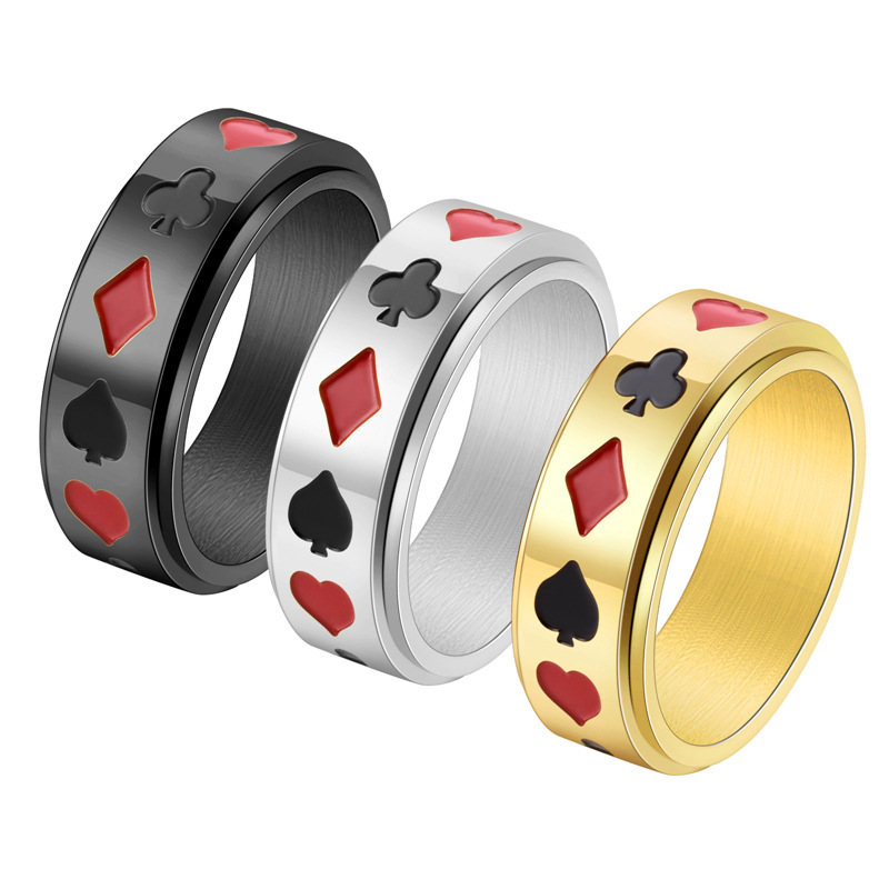 12, 6 Ring Size Punk Poker Titanium Steel Plating Rings