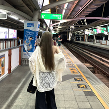 法式中长款蕾丝开衫连帽薄外套女春夏季防晒长袖外搭宽松休闲上衣