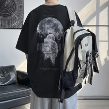 夏季T恤新款宇航员短袖印花t恤男士潮牌ins港风T恤男大码短袖潮男