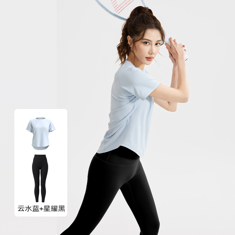 Juyi Tang nuevo juego de ocio de primavera y verano, camiseta de malla, camiseta de cintura alta, pantalones deportivos, yoga para adelgazar