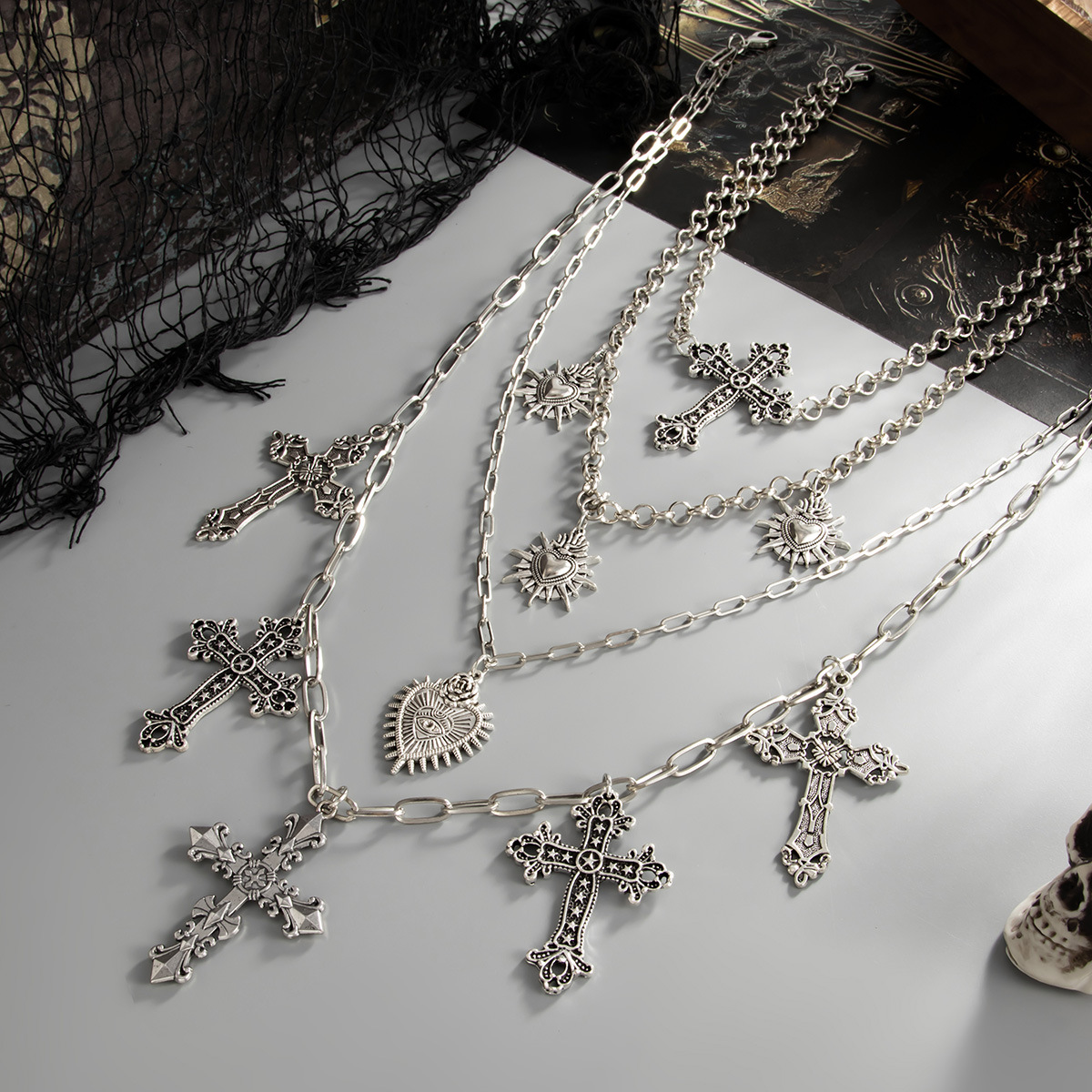 54g Weight Iron Pendant Material Layered Necklaces Classification Iron Chain Material 1 Piece Quantity Weekend Occasion Iron, Zinc alloy Material Cross Pattern Women's Gender Simple Style, Classic Style Style Dark Punk Cross Pendant Necklace Set For Women Exaggerated Stacking Cool Sweet Clavicle Chain Jewelry Geometric Pattern Alloy Zinc 10