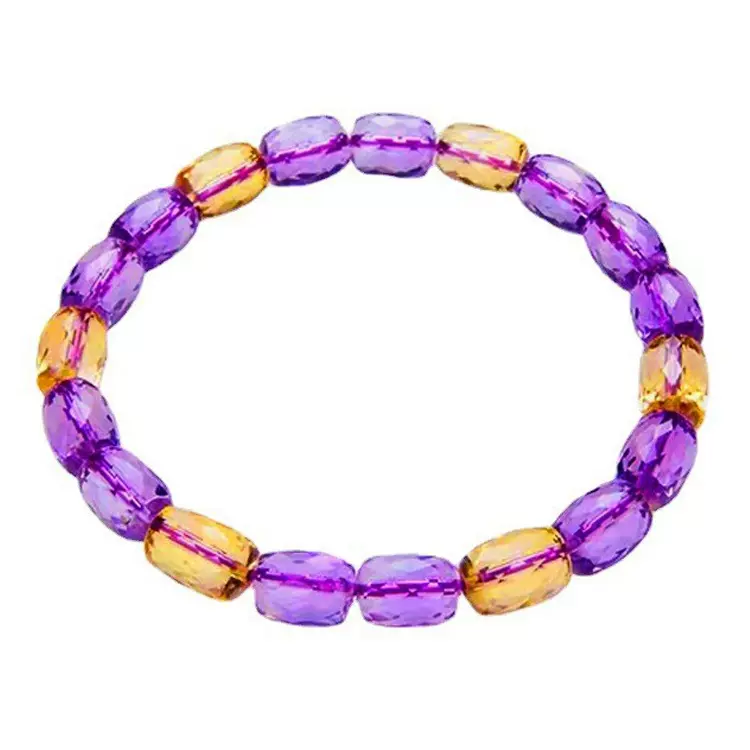 时尚潮流水晶手链 7A无冰裂收藏级巴西原矿天然紫黄混串水晶手链