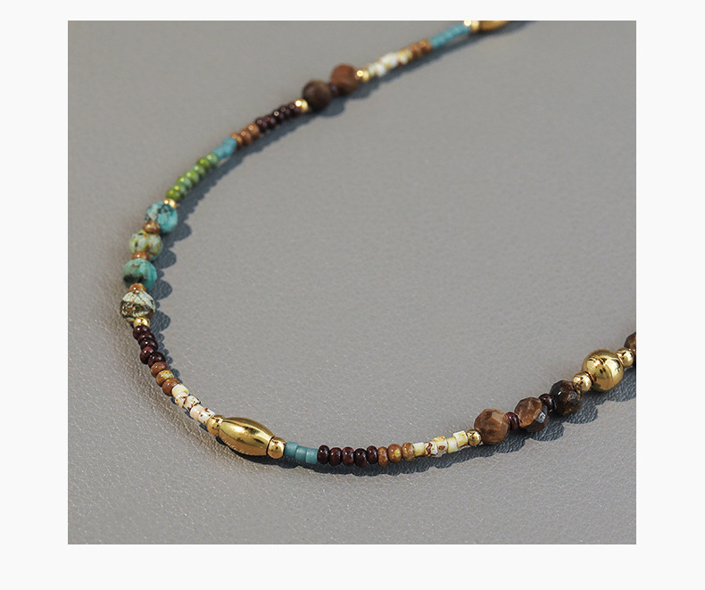 Linglang Handmade Bohemian Style Necklace Retro Beaded Necklace Stackable Natural Stone Choker
