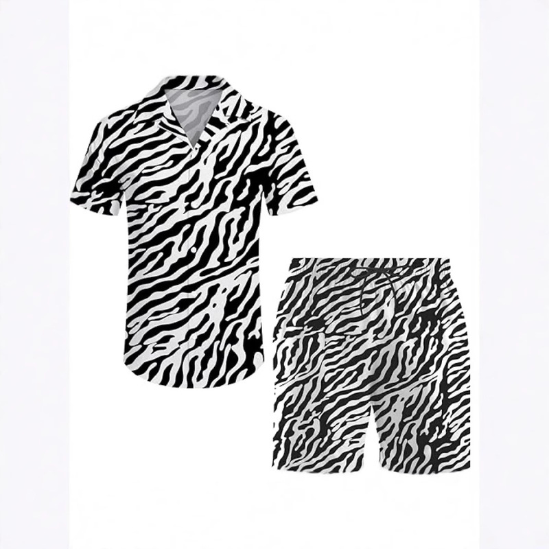 Foreign Trade European and American Men's Clothing Spring & Fall New Casual Trendy Men's 3D Digital Printing Short-Sleeved Button Polo Shirt Zebra Pattern