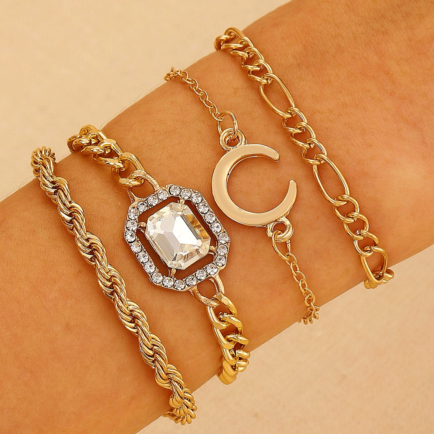 Metal Bracelet Set, 4-Piece Multi-Style (hip-hop, punk, European) – mixed finishes