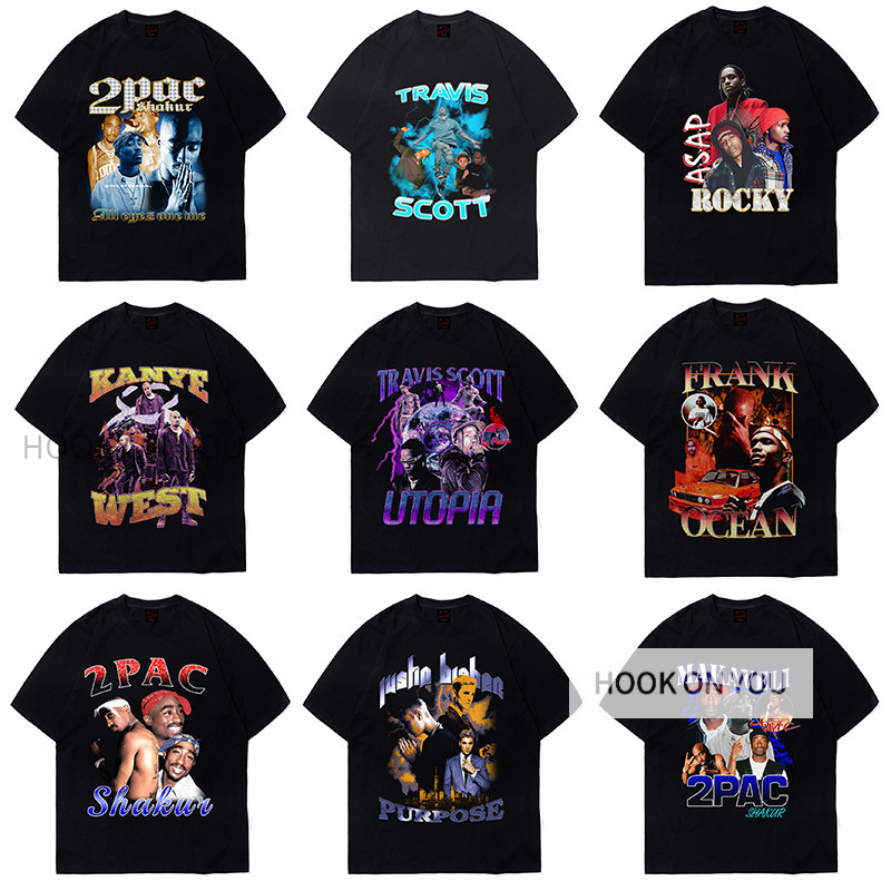 2PAC short sleeve KANYE WEST JUSTIN BIEBER Biber TRAVIS SCOTT hip hop ASAPT T-shirt