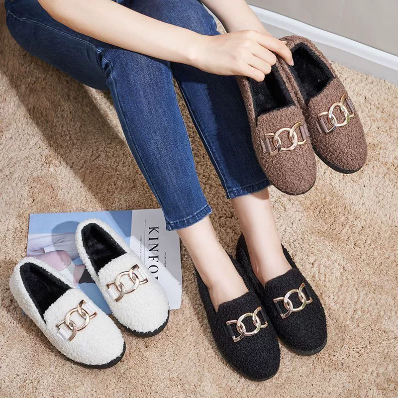Тапочки из фасоли Хлопковые женские с толстой подошвой Зимние домашние Луна Мягкая подошва Теплая обувь Мао Хлопковый каблук Теплый нескользящий