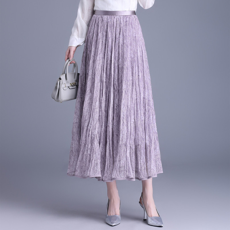 2026 Spring/Summer New Double-Sided Slimming A-Line Skirt with Elegant Floral Mesh Long Skirt for Women 2026 Spring/Summer New Double-Sided Slimming A-Line Skirt with Elegant Floral Mesh Long Skirt for Women