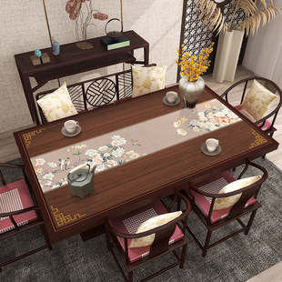 New Chinese style leather table mat waterproof oil-proof disposable coffee table tablecloth Chinese style imitation wood grain table mat protective pad cloth