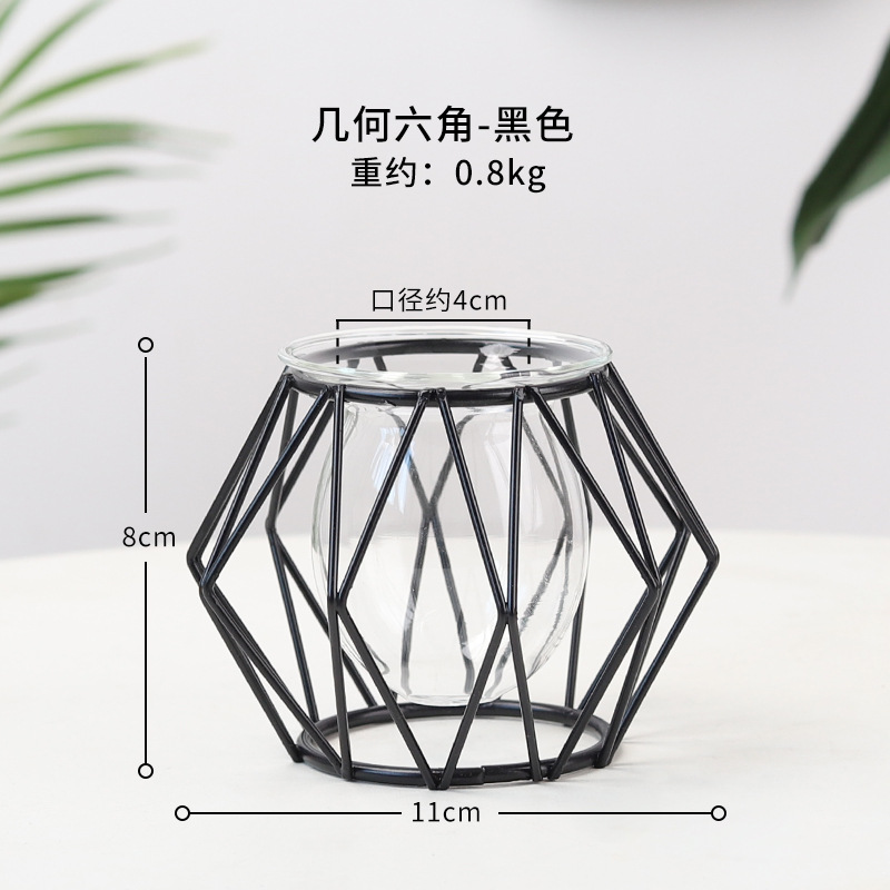 Đồ trang trí thủy canh bằng sắt hình học hình lục giác màu đen