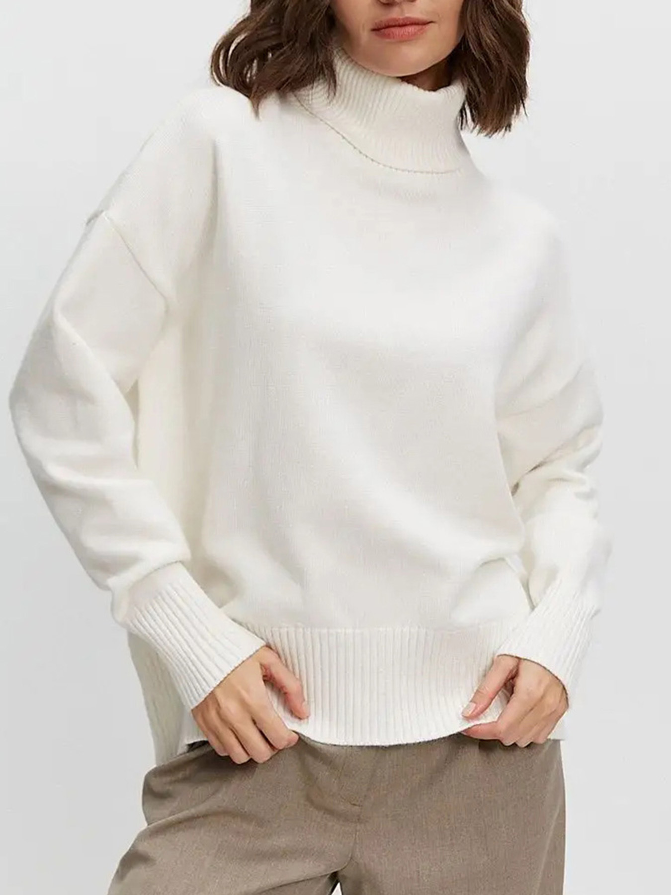 Nuovi maglioni ispessiti in tinta unita da donna autunno e inverno, maglioni a collo alto larghi_voghion.com
