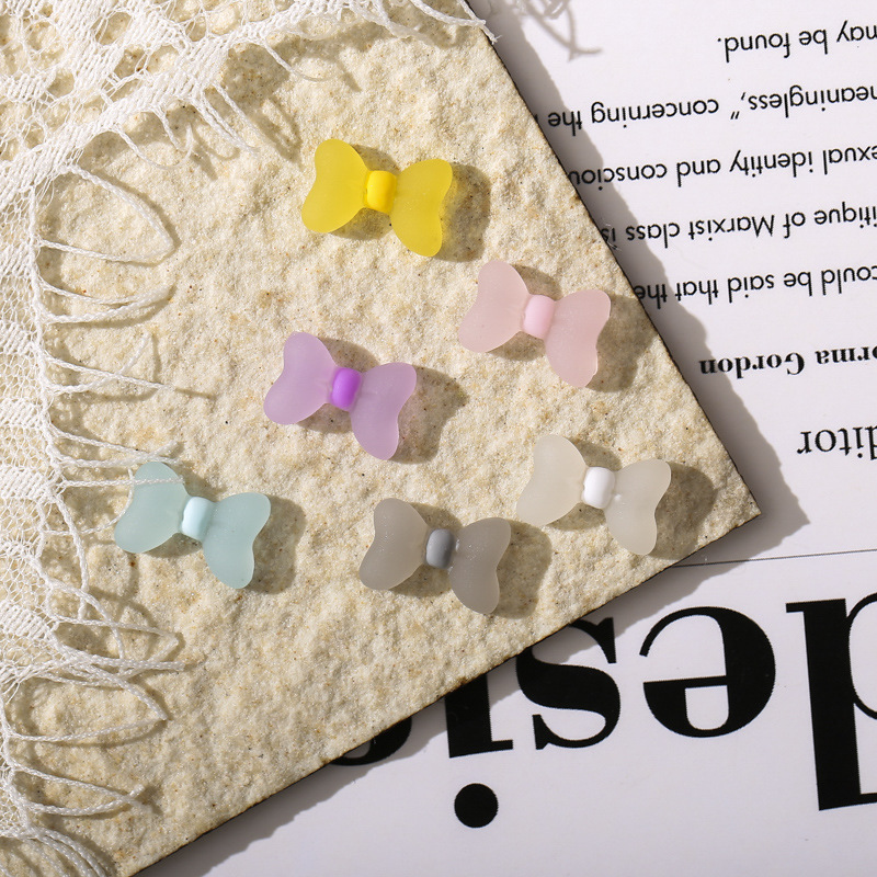 Cross-Border Internet Celebrity Frosted Bow Nail Art Rhinestone DIY Resin Pearlescent Surface Three-Dimensional White 3D Bow Tie Nail Decorations