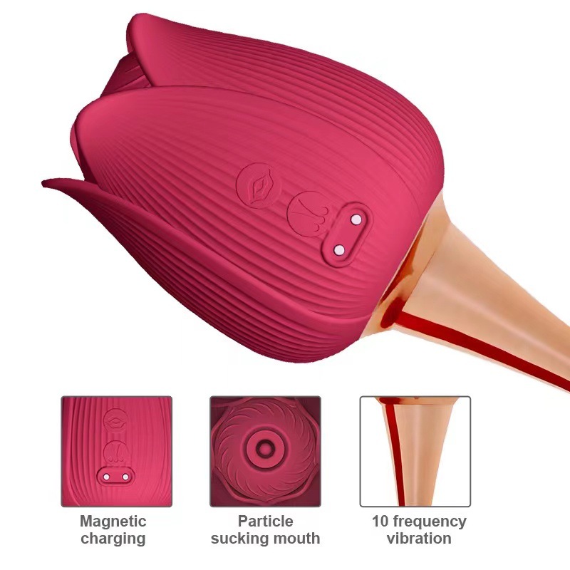 Rose Lotus Vibrator with Suction and Vibration, Silicone Rechargeable Adult Toy for Women — detail image 5