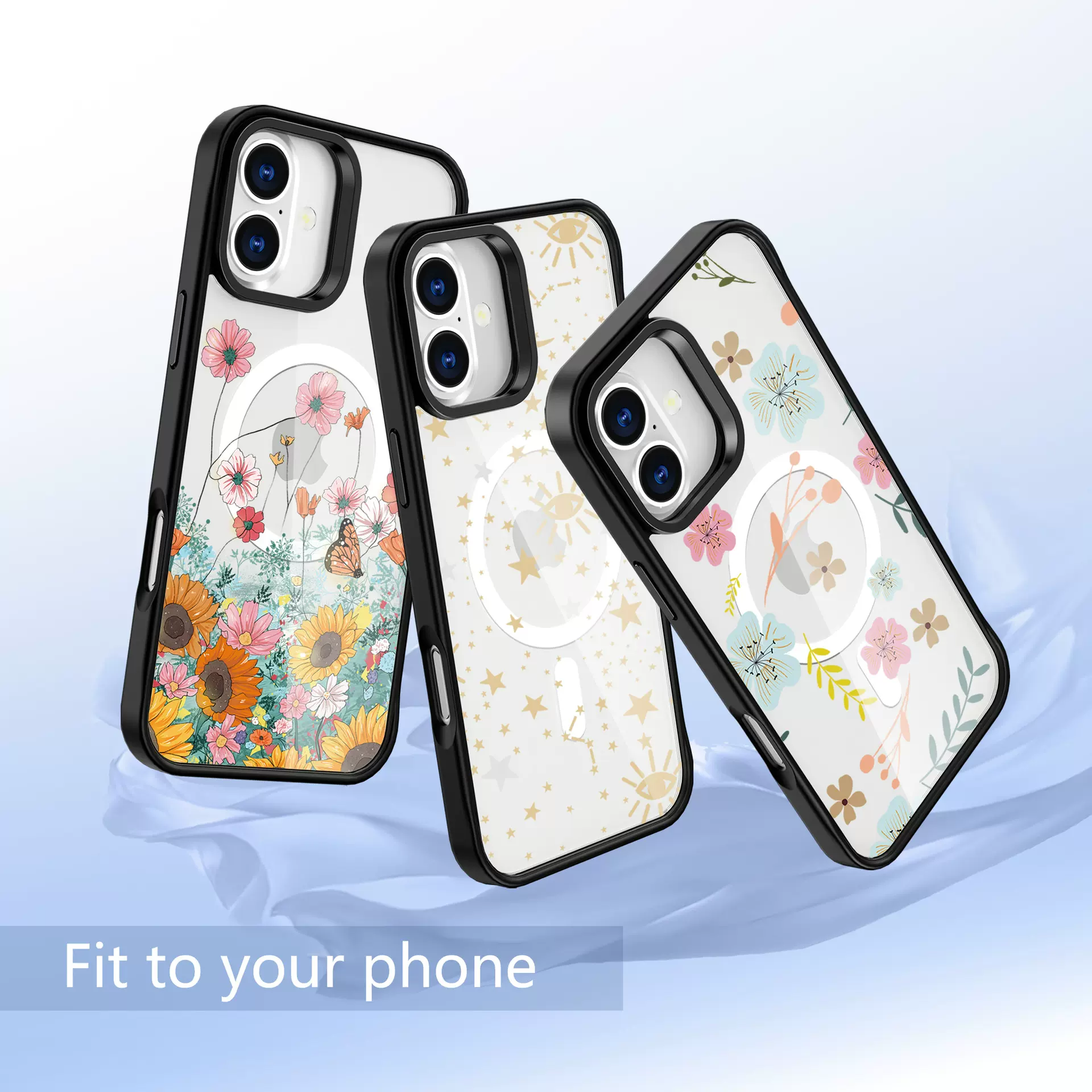 跨境手机壳适用iPhone16pro透明保护套N52磁吸手机壳彩绘图案定制