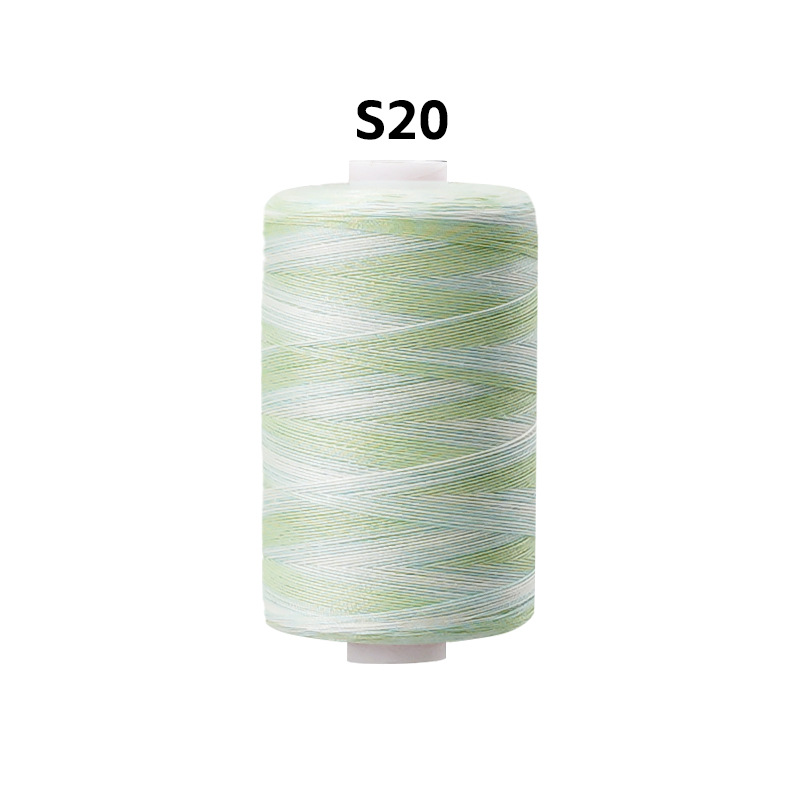 Línea multicolor de poliéster línea de prendas de vestir sección arco iris teñida línea de aguja manual línea de costura multicolor 402 hilo de costura de color