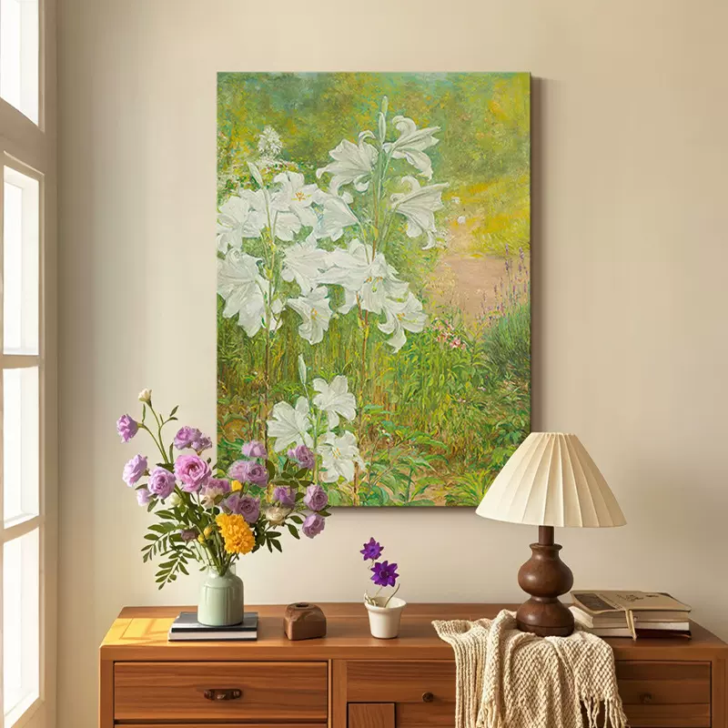 绿色治愈系装饰画客厅玄关挂画小众艺术卧室壁画法式复古桌面摆画