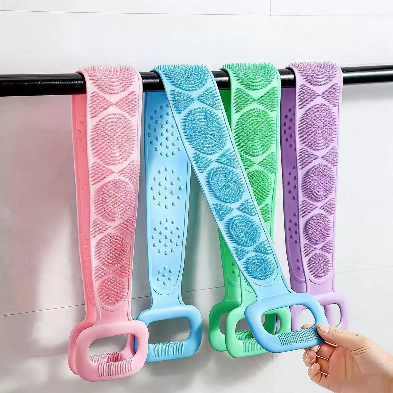 跨境热销代发搓澡巾长条澡巾拉背条搓背搓泥洗澡巾双面硅胶搓澡巾