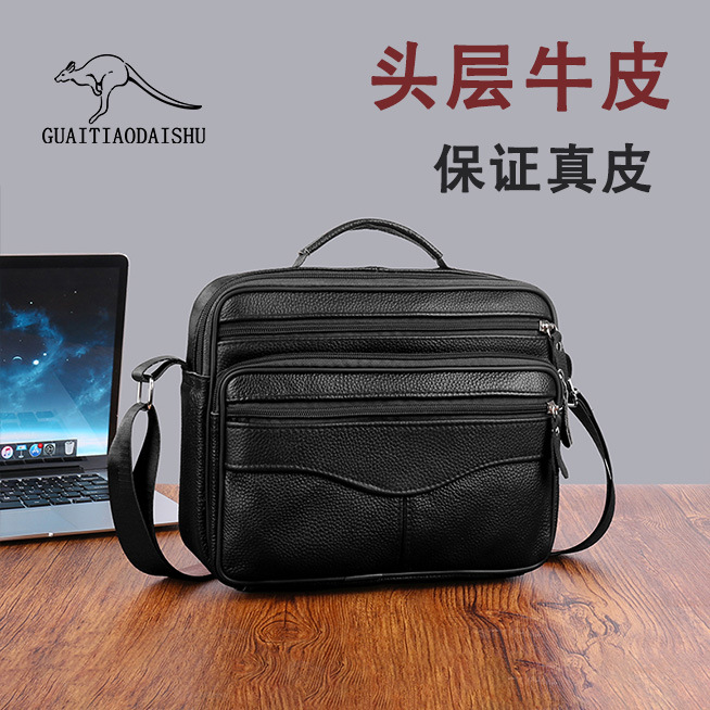 New Cross-Border Supply Men's Genuine Leather Shoulder Crossbody Bag Business Large-Capacity Portable First-Layer Cowhide Briefcase Men's Bag