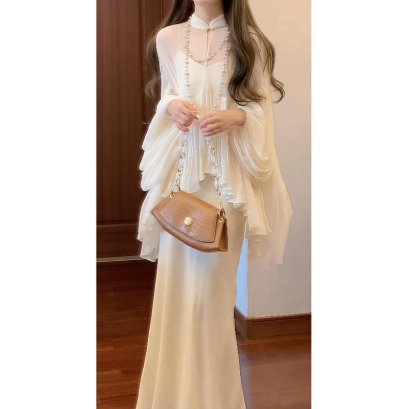 New Chinoiserie National Style Suit, Cool and Relaxed Suspender Dress, Stand-Up Collar Top, Generous and Elegant Two-Piece Skirt Suit