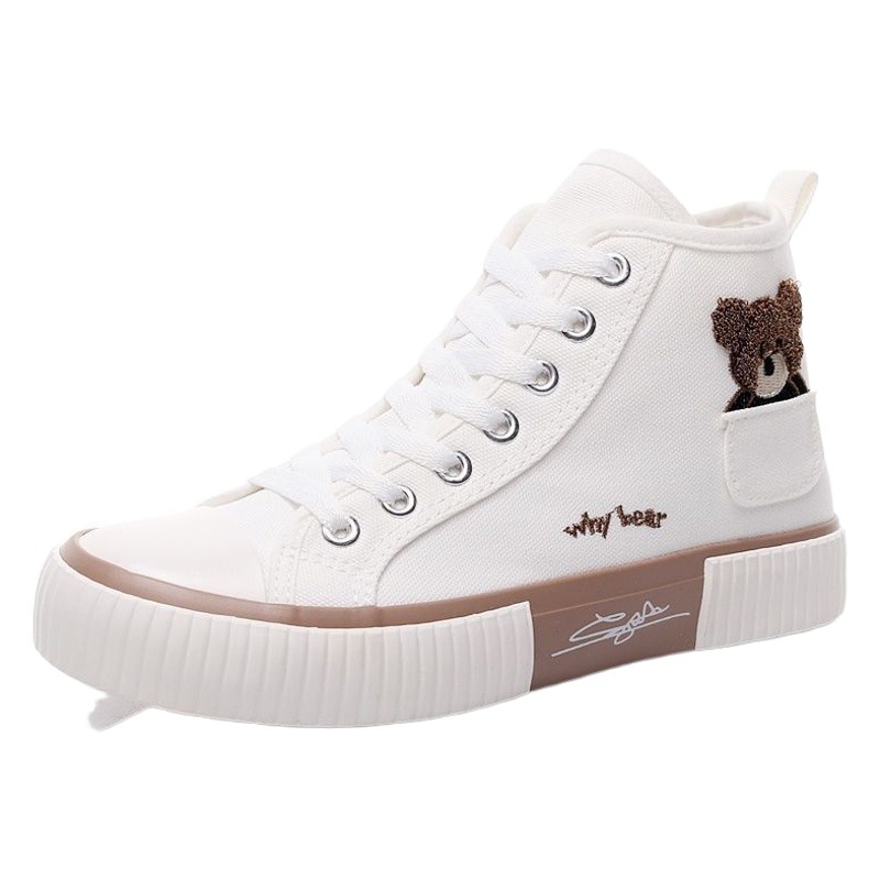Oso de bolsillo alto zapatos de lona versátiles lindas zapatillas de deporte de las mujeres 2023 nuevas zapatillas de diseño de nicho de otoño image 1