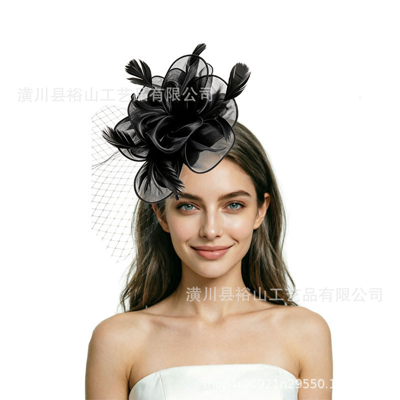 Vintage mesh headpiece, floral veil, hair accessory, small top hat, hair clip, cross-border hot-selling wholesale, suitable for banquets
