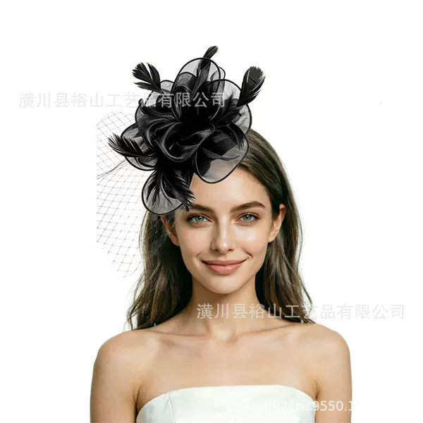 Vintage mesh headpiece, floral veil, hair accessory, small top hat, hair clip, cross-border hot-selling wholesale, suitable for banquets