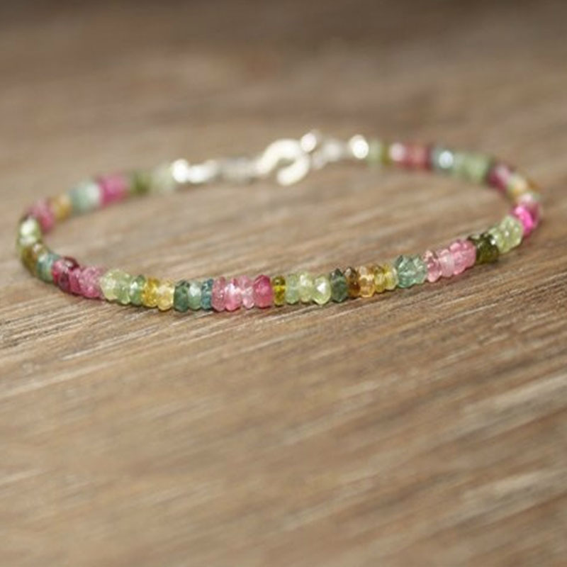 Cross-Border Watermelon Tourmaline Bracelet Shadow Pink Green Bracelet Layered Bracelet Black Beaded Bracelet Manufacturer Direct