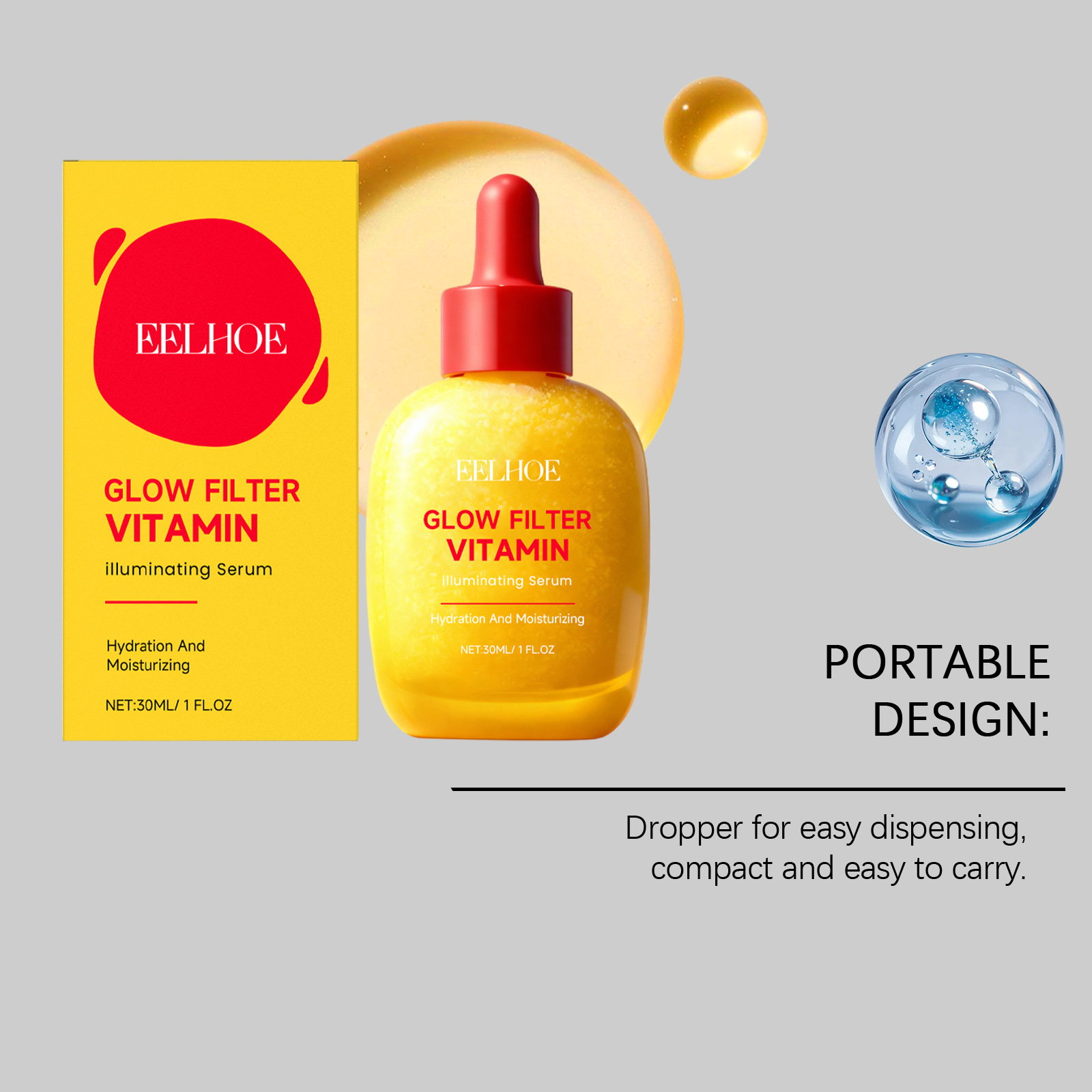EELHOE Vitamin Essence Liquid Hydrating Nourishing Brightening Facial Skin Moisturizing Elasticity Skin Care Serum
