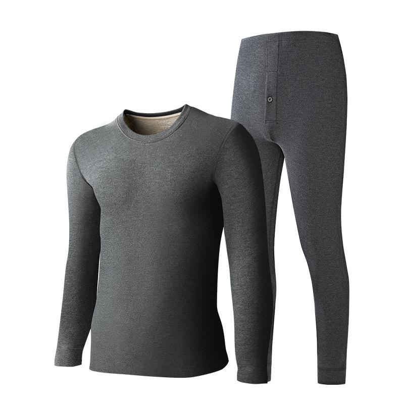 [Enorme y cálido] Conjunto de ropa interior térmica para hombres de otoño e invierno de lana de seda de morera más terciopelo más ropa de otoño y pantalones largos en stock