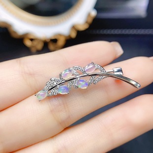 Factory Wholesale Popular Natural White Opal Brooch S925 Silver Inlaid Main Stone 3*4 Hot Selling European and American One Generation